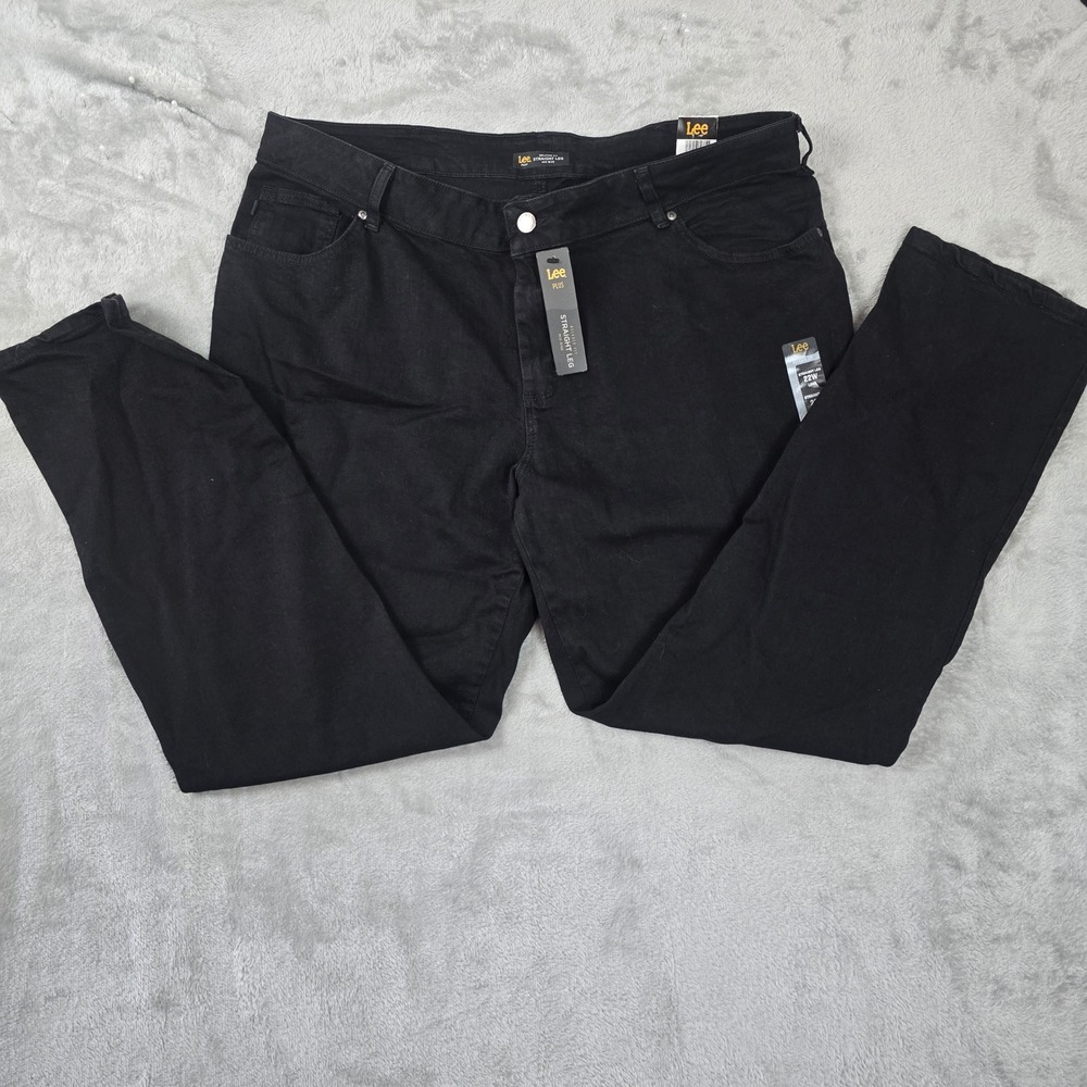 Lee Plus Relaxed Fit Straight Leg Jeans Black Onyx 22W Long Mid Rise 103080584